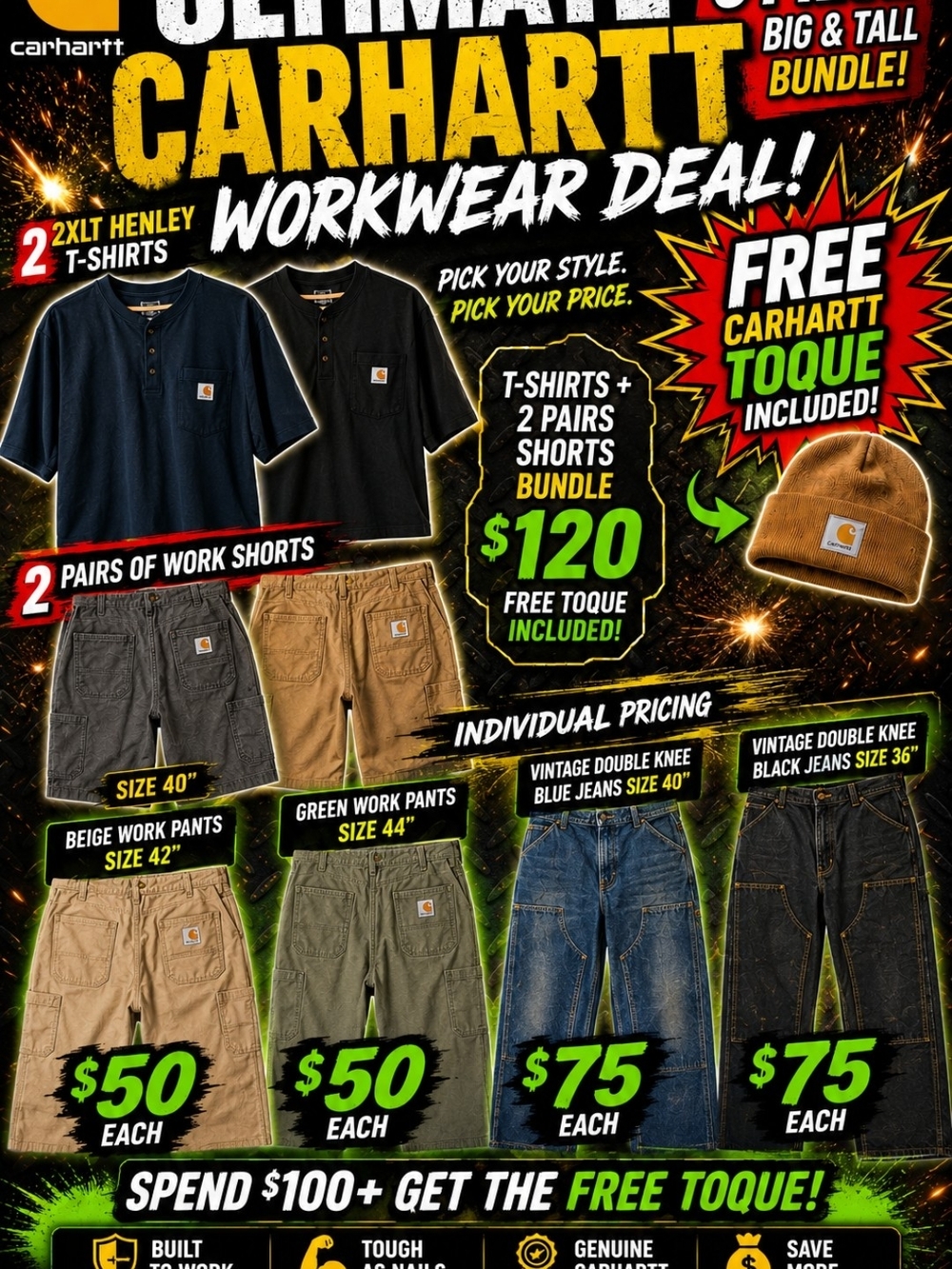 Carhartt Men’s Shorts in Tan and Olive Green - Vintage Pants